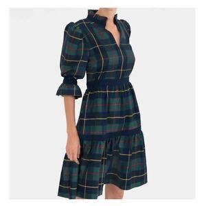Gretchen Scott Dress Size S Blair Plaid Teardrop Tiered Pockets Stretch-Waist